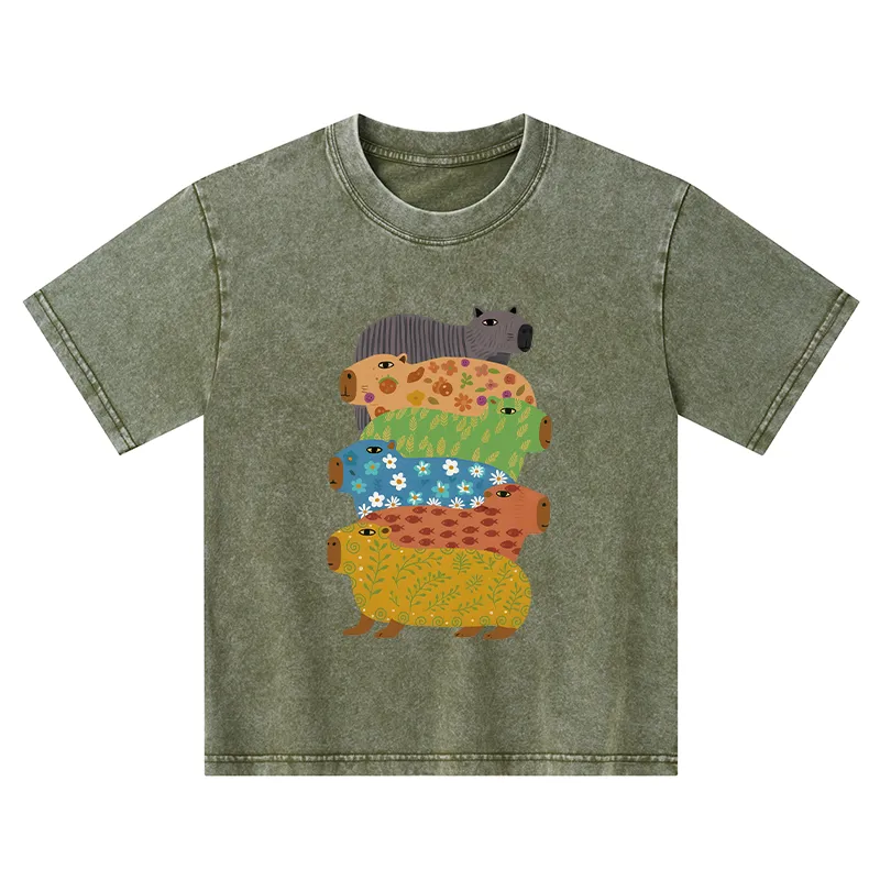 Tokyo-Tiger Colorful Capybaras Kids Washed T-Shirt