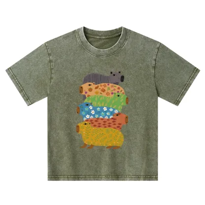Tokyo-Tiger Colorful Capybaras Kids Washed T-Shirt