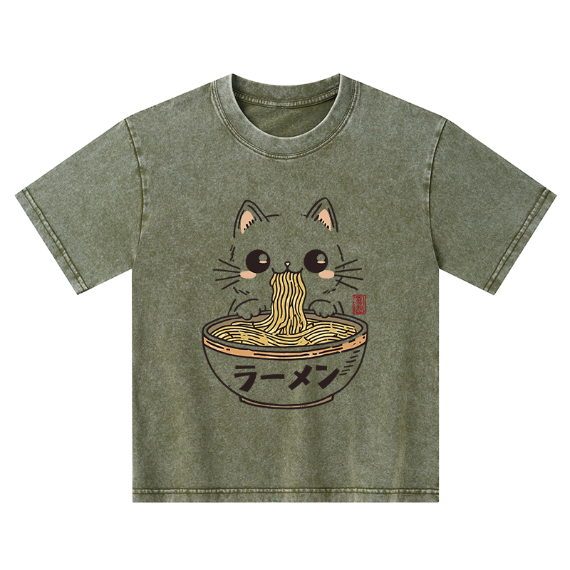 Tokyo-Tiger Purramen Time Kids Washed T-Shirt