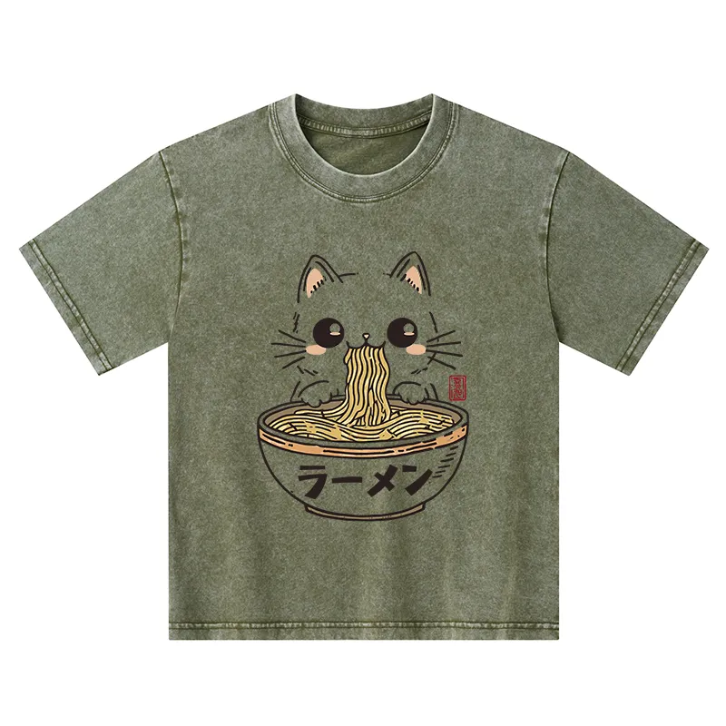 Tokyo-Tiger Purramen Time Kids Washed T-Shirt