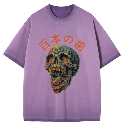 Tokyo-Tiger Terrifying And Disgusting Skull Gradient Washed T-Shirt