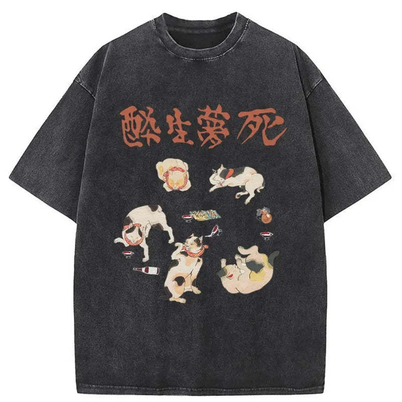 Tokyo-Tiger Drunken Cats Washed T-Shirt Sale