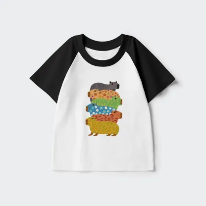 Tokyo-Tiger Colorful Capybaras Kids Raglan T-shirt