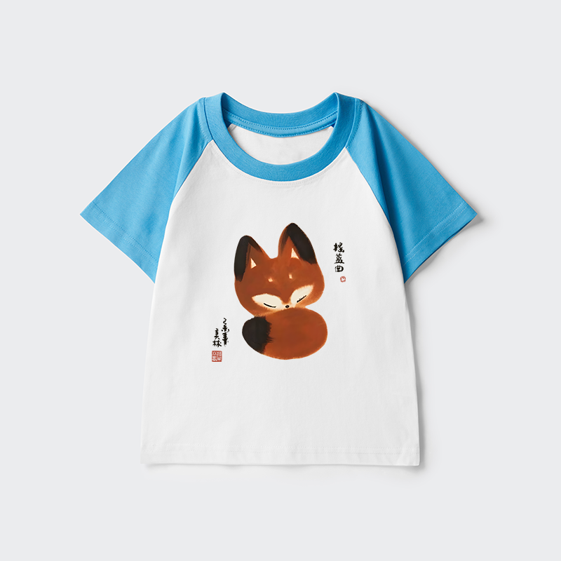 Tokyo-Tiger Cute Fox Kids Raglan T-shirt