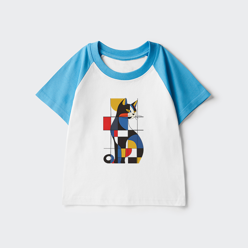 Tokyo-Tiger Mondrian Cat Kids Raglan T-shirt