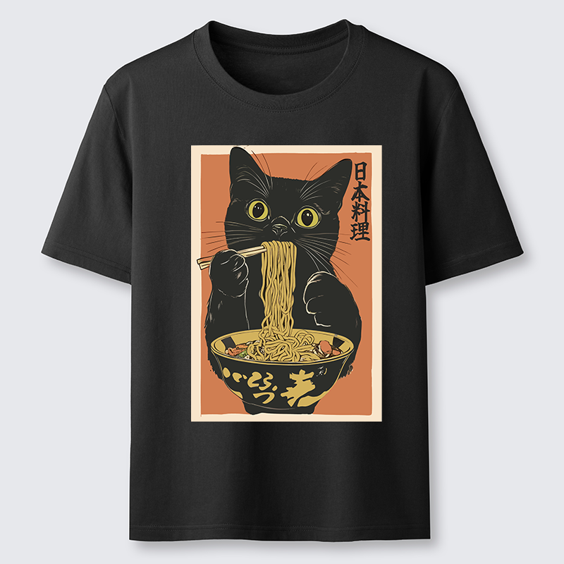 Tokyo-Tiger Black Cat Eats Japan Ramen Classic T-Shirt