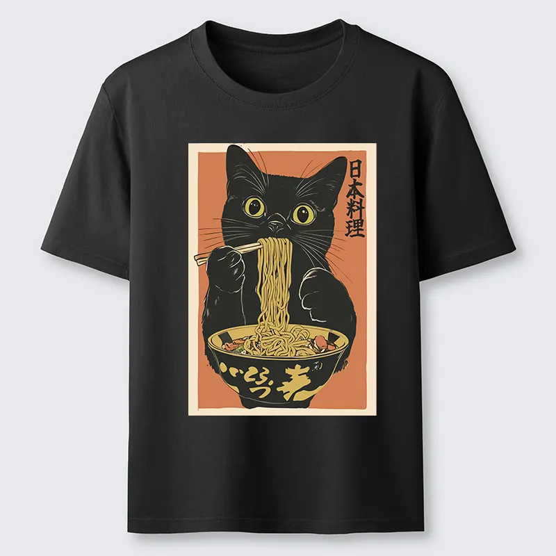 Tokyo-Tiger Black Cat Eats Japan Ramen Classic T-Shirt