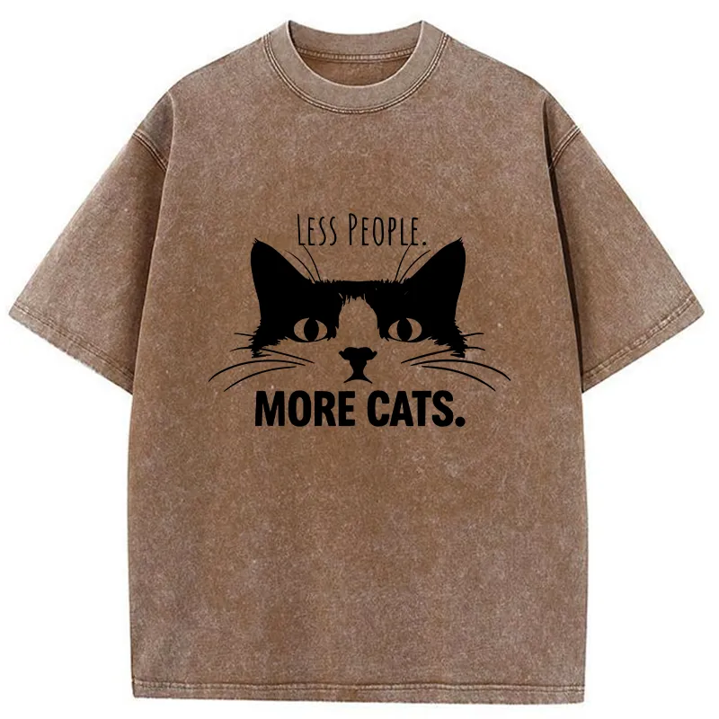 Tokyo-Tiger Less People More Cats Funny Washed T-Shirt