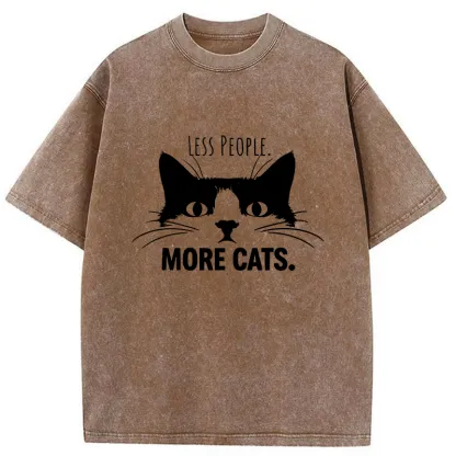 Tokyo-Tiger Less People More Cats Funny Washed T-Shirt