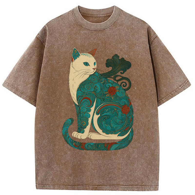 Tokyo-Tiger Cat Of Clouds And Waves Washed T-Shirt