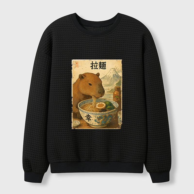 Tokyo-Tiger Capybara Eating Japan Ramen Waffle Sweatshirt