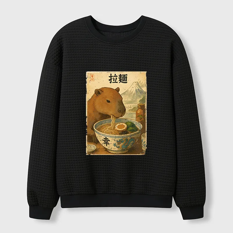Tokyo-Tiger Capybara Eating Japan Ramen Waffle Sweatshirt