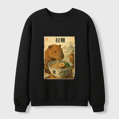 Tokyo-Tiger Capybara Eating Japan Ramen Waffle Sweatshirt