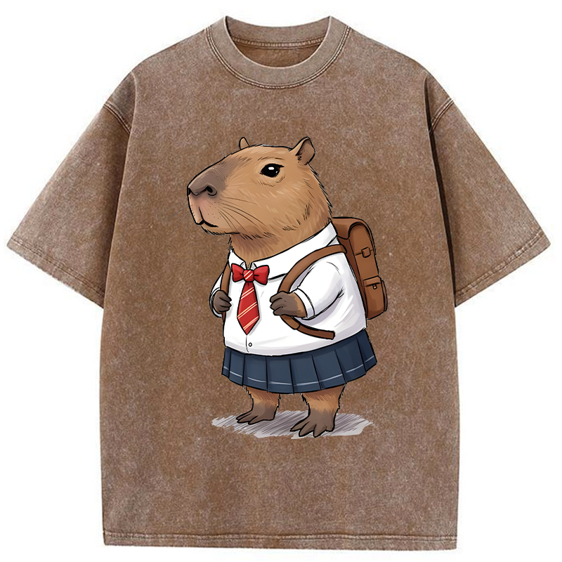 Tokyo-Tiger Capybara Wearing A Skirt Washed T-Shirt