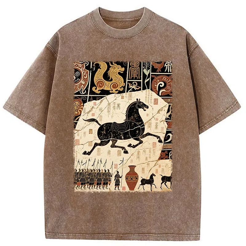 Tokyo-Tiger Mural Of A Horse Washed T-Shirt