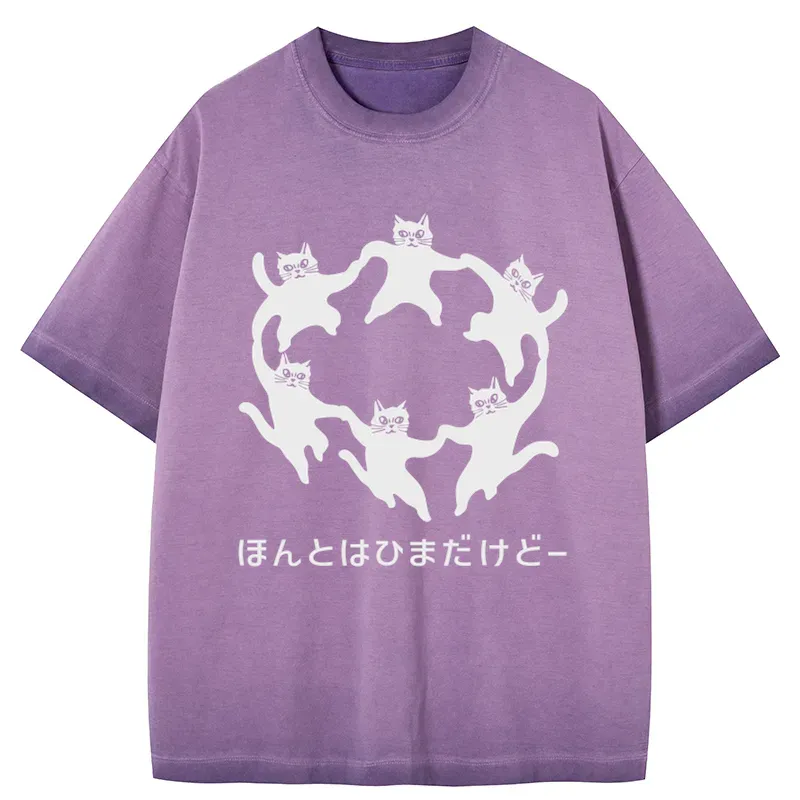 Tokyo-Tiger Leisure Cats Japanese Gradient Washed T-Shirt