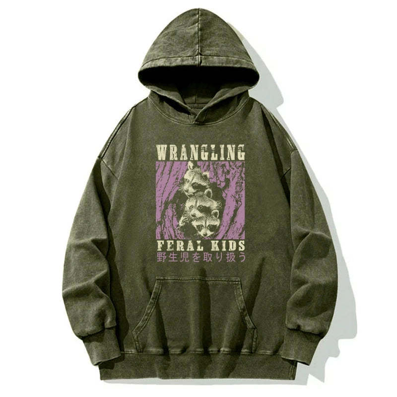 Tokyo-Tiger Wrangling Feral Raccoon Kids Washed Hoodie Sale