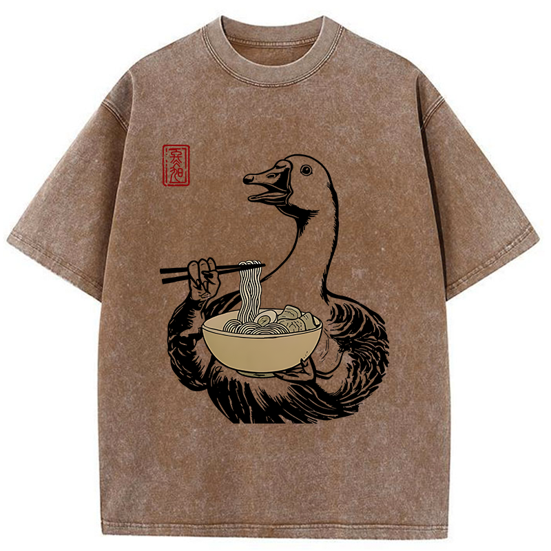 Tokyo-Tiger Goose Eating Ramen Washed T-Shirt