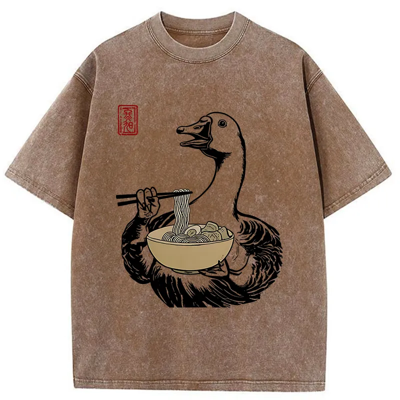 Tokyo-Tiger Goose Eating Ramen Washed T-Shirt
