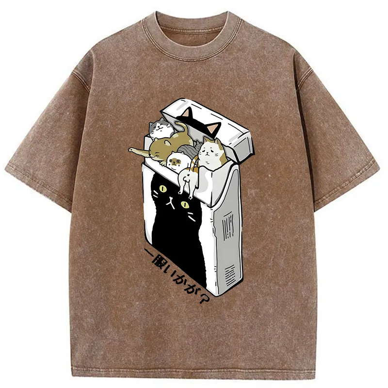 Tokyo-Tiger Have A Catgarette？ Washed T-Shirt