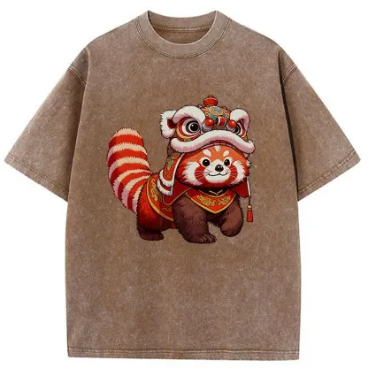 Tokyo-Tiger Raccoon Lion Dance Washed T-Shirt