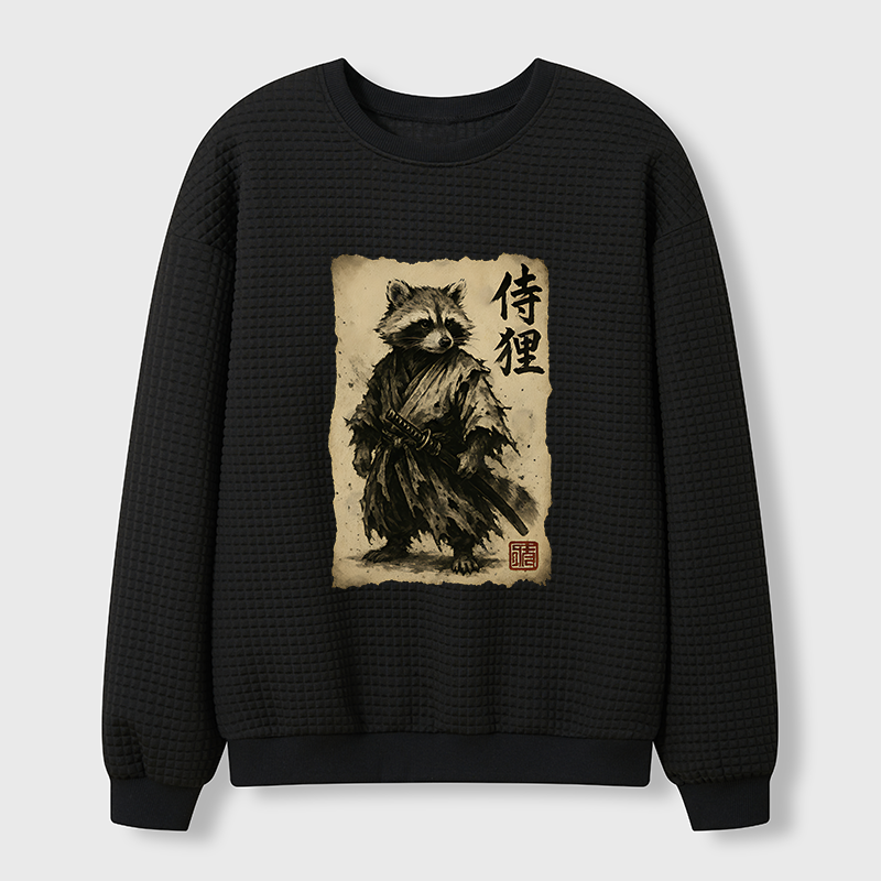 Tokyo-Tiger Retro Raccoon Samurai Waffle Sweatshirt