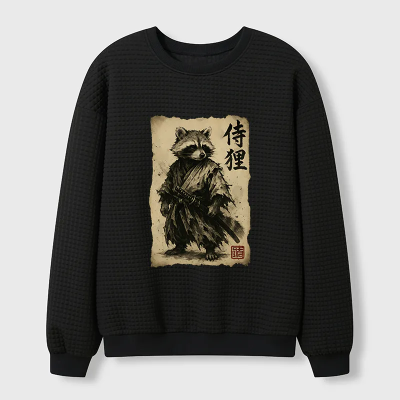 Tokyo-Tiger Retro Raccoon Samurai Waffle Sweatshirt
