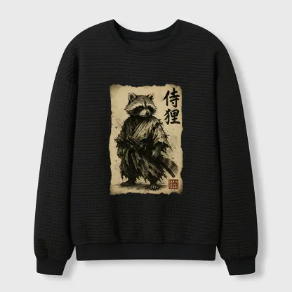Tokyo-Tiger Retro Raccoon Samurai Waffle Sweatshirt