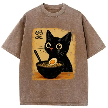 Tokyo-Tiger The Black Cat Ate Ramen Washed T-Shirt