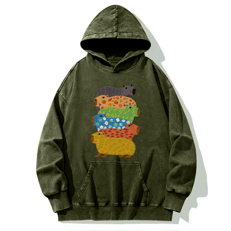 Tokyo-Tiger Colorful Capybaras Washed Hoodie
