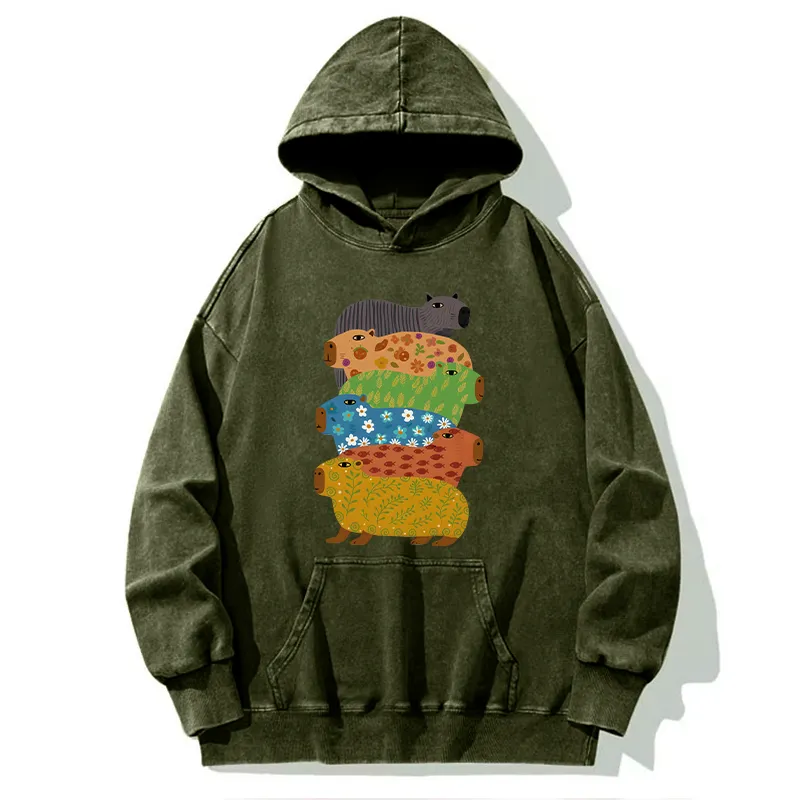 Tokyo-Tiger Colorful Capybaras Washed Hoodie