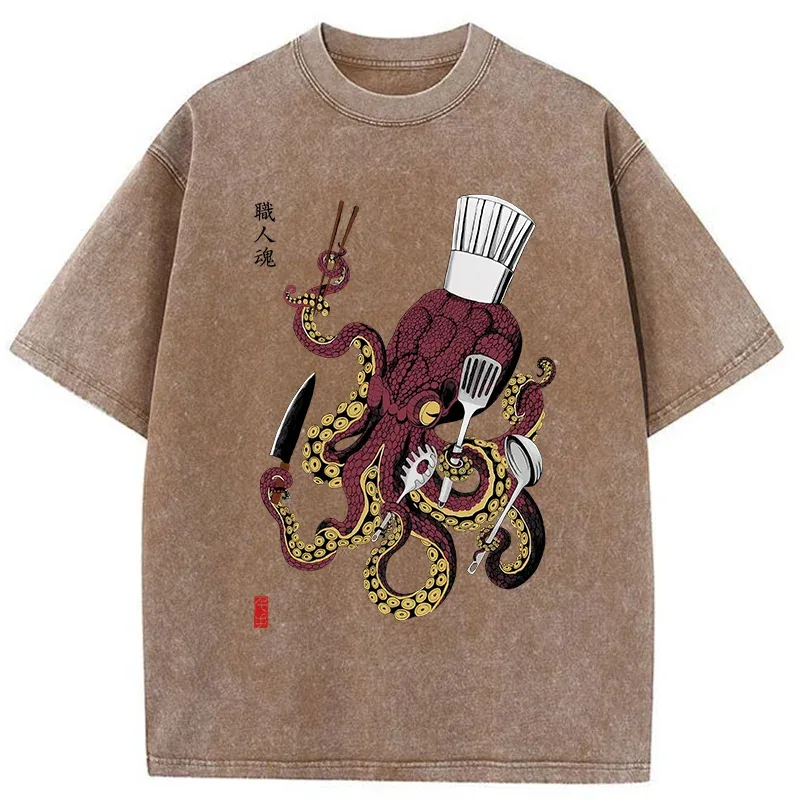 Tokyo-Tiger Octopus Chef Washed T-Shirt