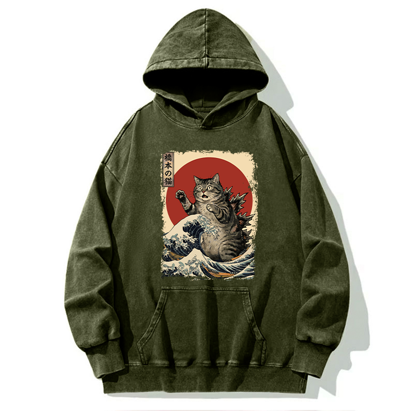 Tokyo-Tiger Catzilla Is Causing Destruction Washed Hoodie