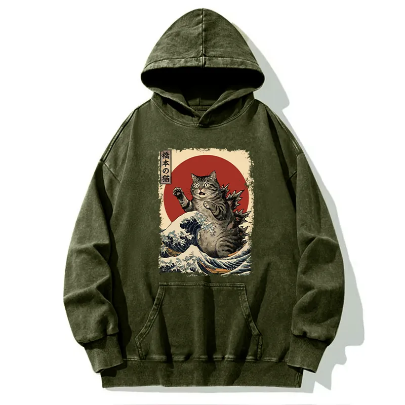 Tokyo-Tiger Catzilla Is Causing Destruction Washed Hoodie