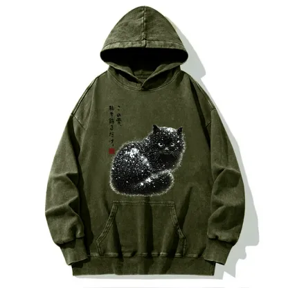 Tokyo-Tiger Black Cat Adorned by Snow Washed Hoodie