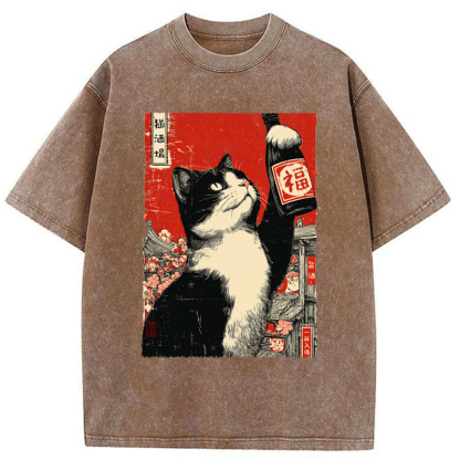 Tokyo-Tiger The Sake Cat Washed T-Shirt