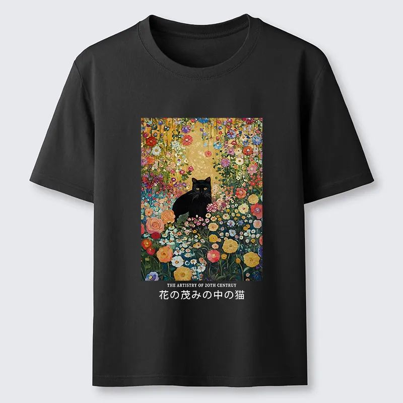 Tokyo-Tiger Black Cat In The Flower Bushes Classic T-Shirt