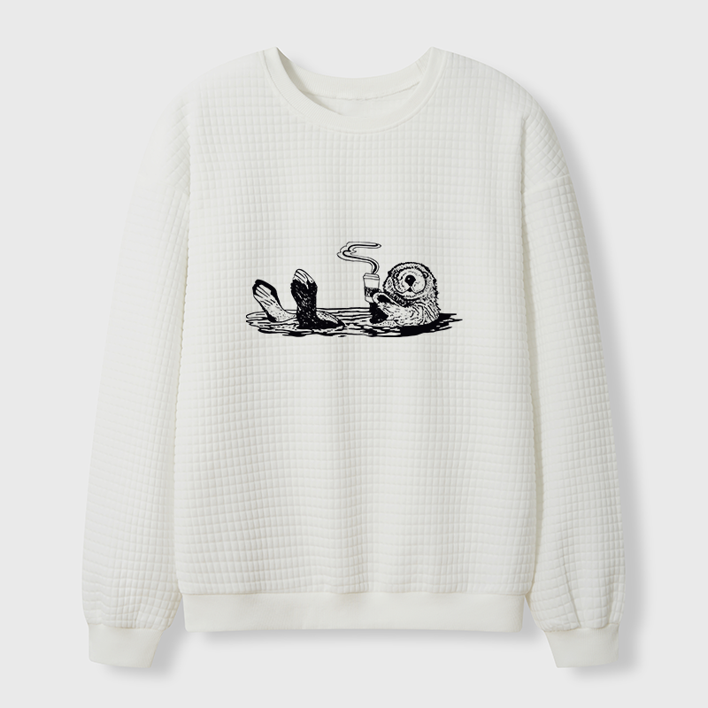 Tokyo-Tiger Otter Drinking Coffee Waffle Sweatshirt