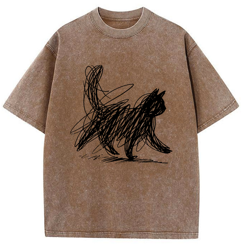 Tokyo-Tiger Minimalist Cat Art Washed T-Shirt
