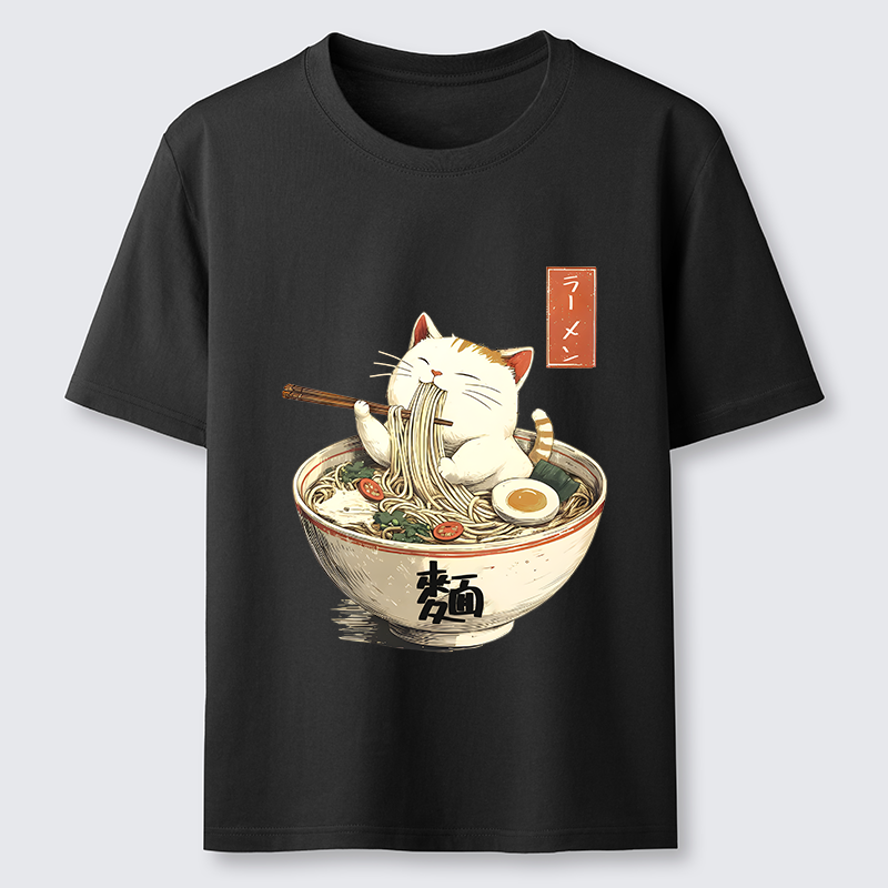 Tokyo-Tiger White Cat Eating Ramen Japan Classic T-Shirt