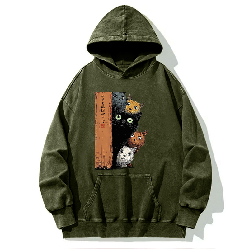 Tokyo-Tiger Five Cats Are Watching You Washed Hoodie