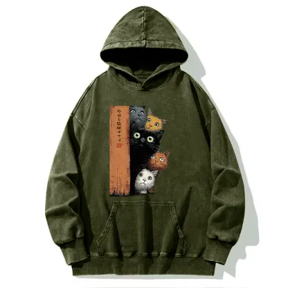 Tokyo-Tiger Five Cats Are Watching You Washed Hoodie