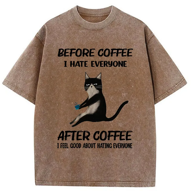 Tokyo-Tiger Hate Everyone After Drinking Coffee Washed T-Shirt
