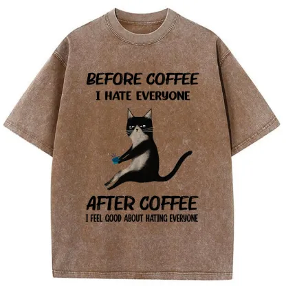 Tokyo-Tiger Hate Everyone After Drinking Coffee Washed T-Shirt