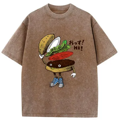 Tokyo-Tiger Hamburger That Says Hello Washed T-Shirt