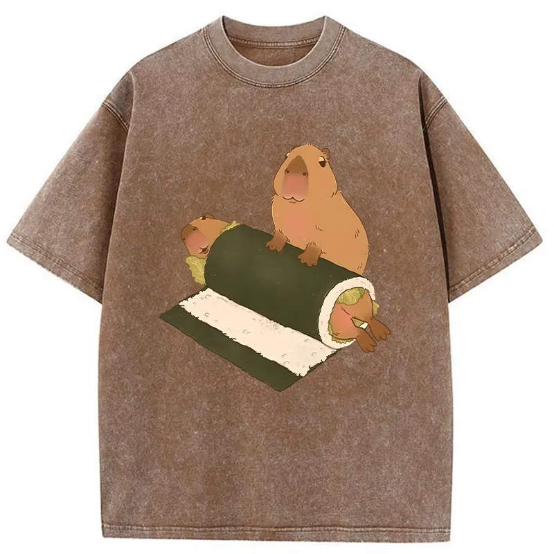 Tokyo-Tiger Capybara Sushi Washed T-Shirt