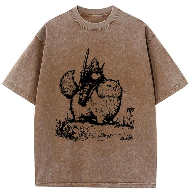 Tokyo-Tiger Knight Rides A Fat Cat Washed T-Shirt
