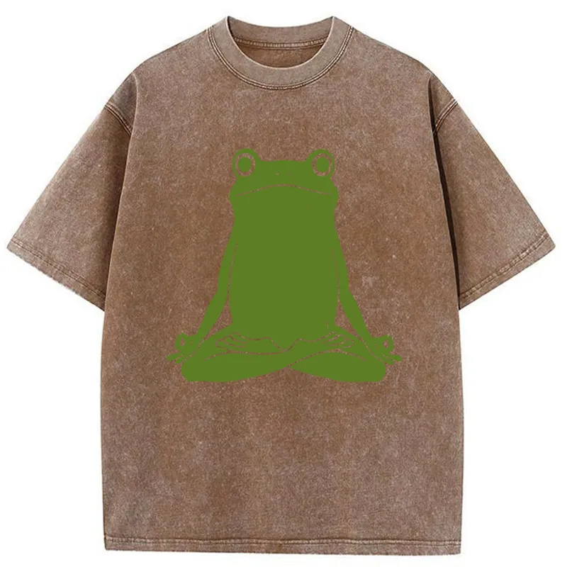 Tokyo-Tiger Yoga Frog Funny Washed T-Shirt