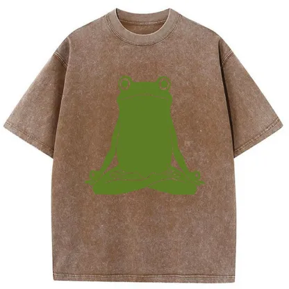 Tokyo-Tiger Yoga Frog Funny Washed T-Shirt