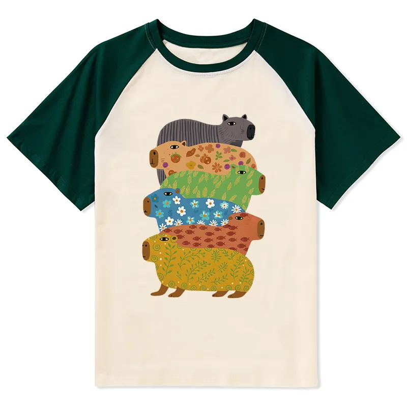 Tokyo-Tiger Colorful Capybaras Raglan T-shirt